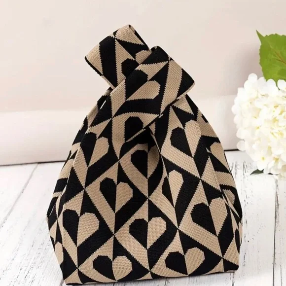 Boho Chic Knitted Wristlet Handbag For Women, Stylish Mini Foldable Tote - Picture 2 of 6